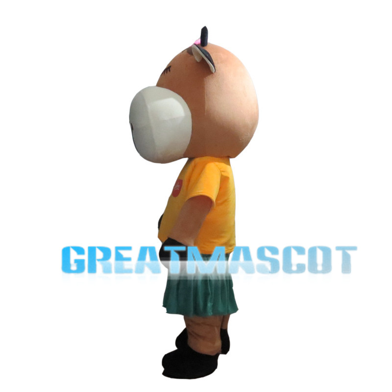 Happy Brown Cattle Couple Mascot Costume