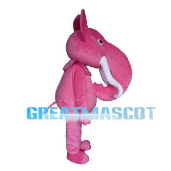 Pink Elephant With Long Curved Ivory Mascot Costume