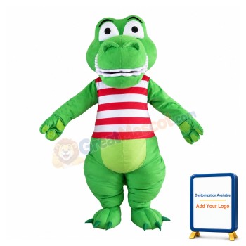 Green Crocodile With Striped Vest Mascot Costume