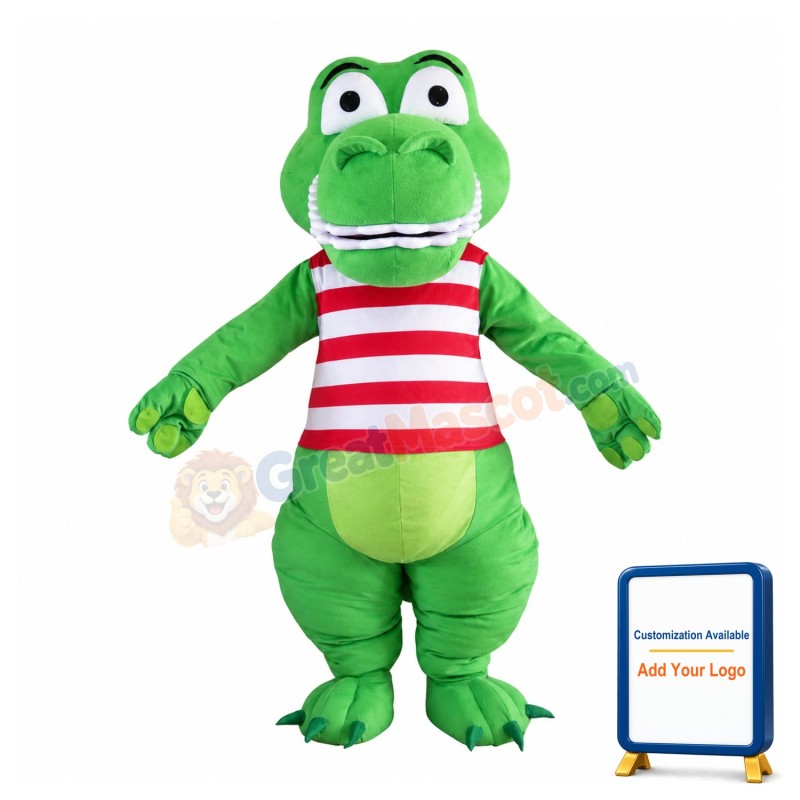 Green Crocodile With Striped Vest Mascot Costume