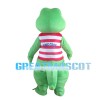 Green Crocodile With Striped Vest Mascot Costume