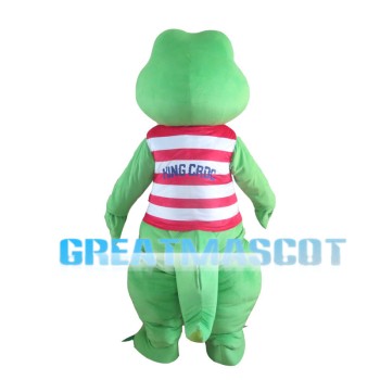 Green Crocodile With Striped Vest Mascot Costume