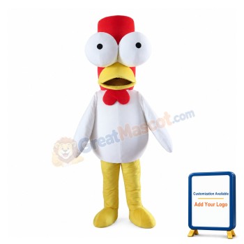 Long Head White Chicken With Protruding Eyes Mascot Costume
