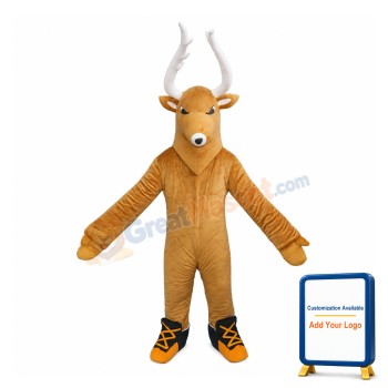 Brown Reindeer With White Antlers Mascot Costume