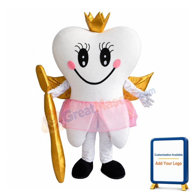 White Teeth With Golden Wings Mascot Costume