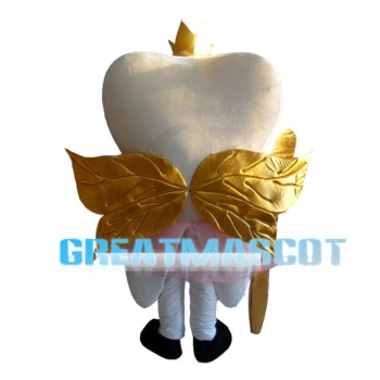White Teeth With Golden Wings Mascot Costume