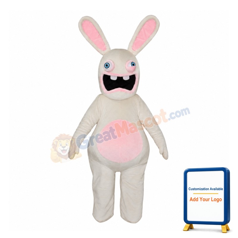 Raving Rabbids With Buck Tooth Mascot Costume