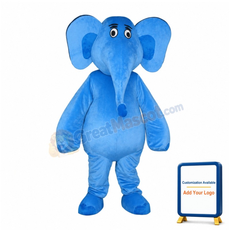 Adult Cartoon Blue Elephant Mascot Costume
