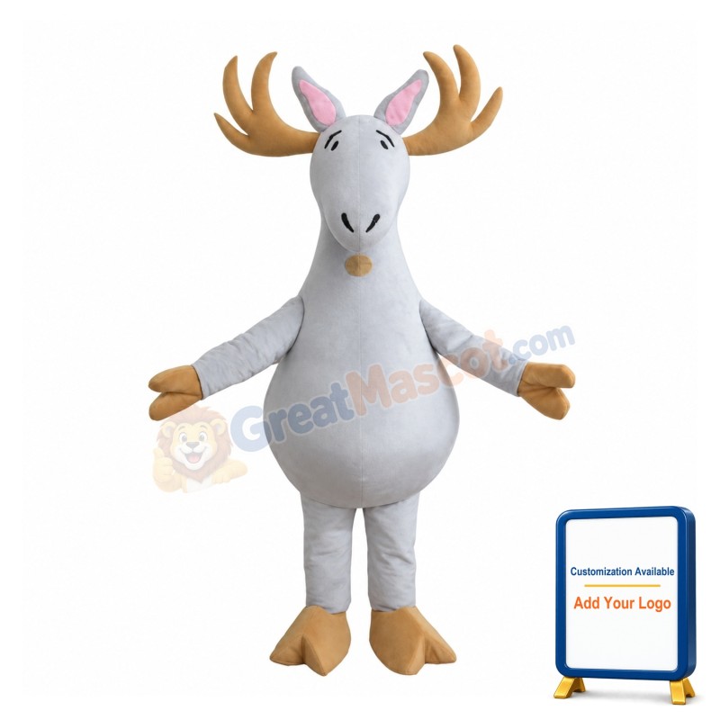 White Reindeer With Brown Antlers Mascot Costume