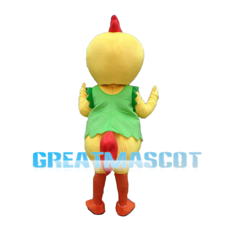 Little Yellow Chicken With Green Vest Mascot Costume