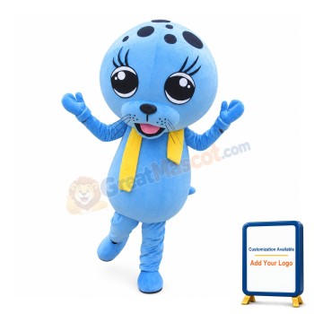 Blue Seal With Yellow Scarf Mascot Costume