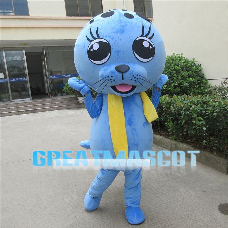 Blue Seal With Yellow Scarf Mascot Costume