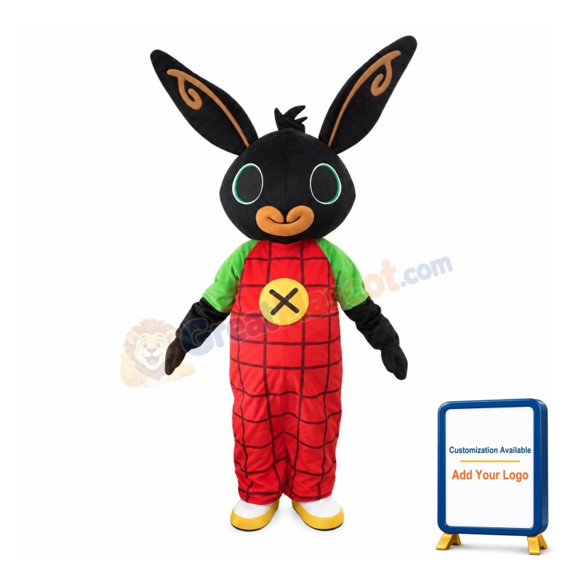 Black Rabbit With Red Plaid Pants Mascot Costume