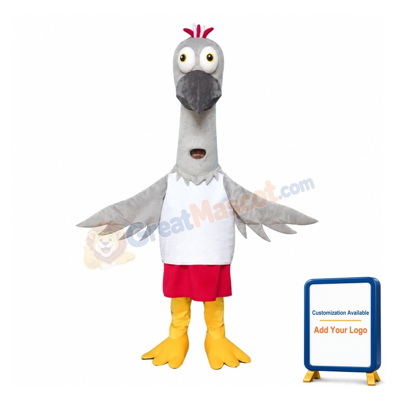 Long Neck Grey & White Bird Mascot Costume