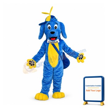 Blue Dog Carrying Guitar Mascot Costume
