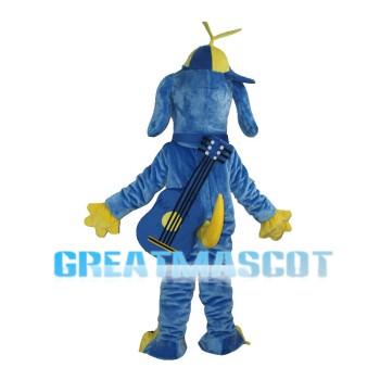 Blue Dog Carrying Guitar Mascot Costume