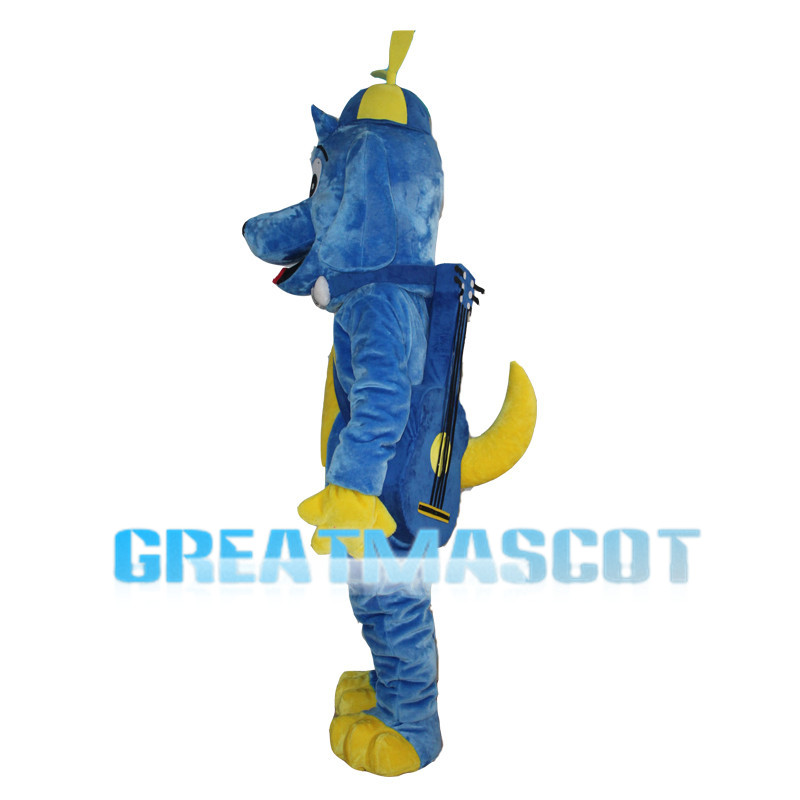 Blue Dog Carrying Guitar Mascot Costume