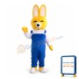 Yellow Rabbit In Blue Rompers Mascot Costume