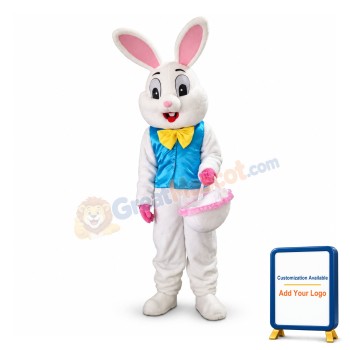 White Rabbit Holding Basket Mascot Costume