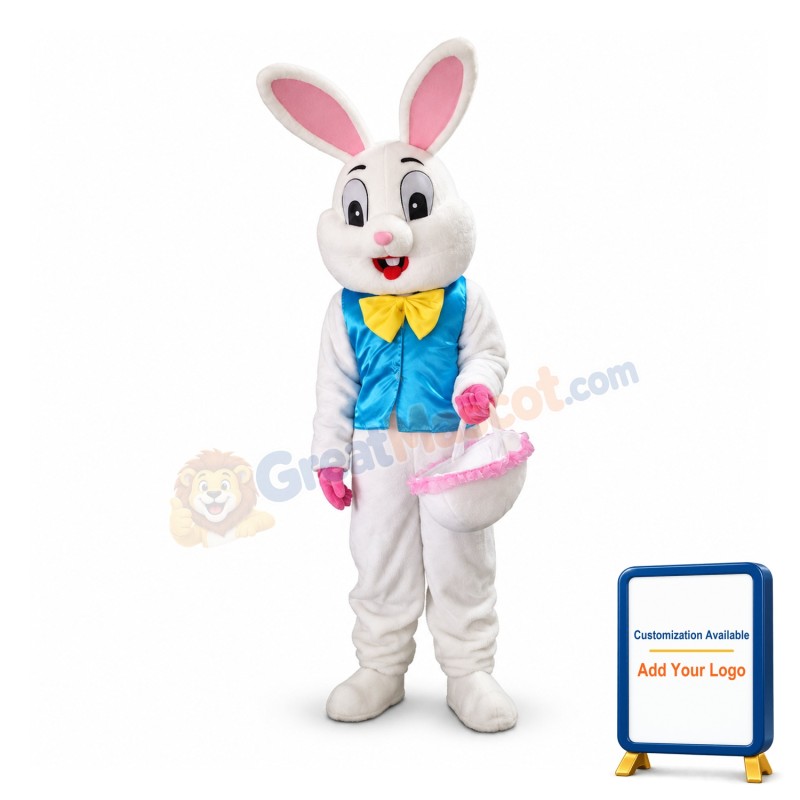 White Rabbit Holding Basket Mascot Costume