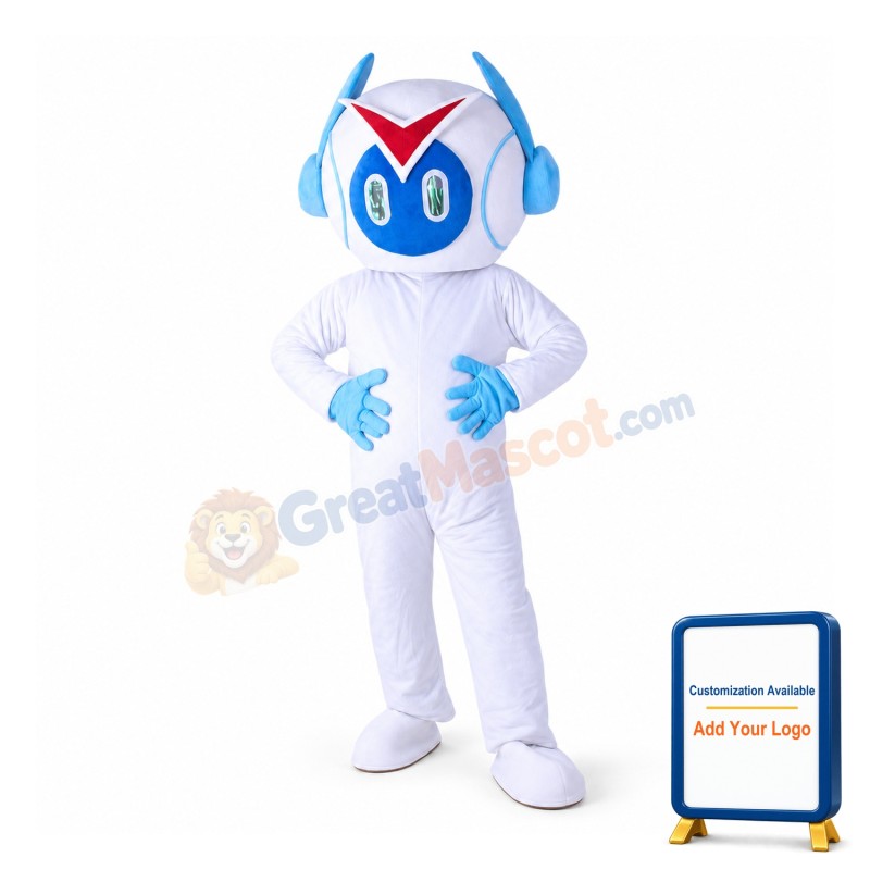 White Light Robot With Headset Mascot Costume