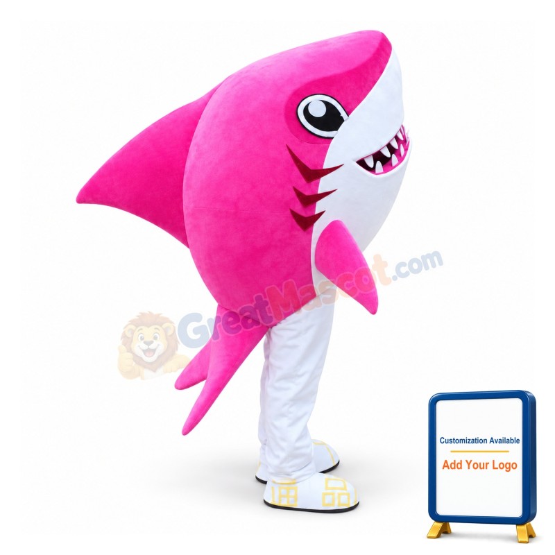 Pink Shark With Sharp Tooth Mascot Costume