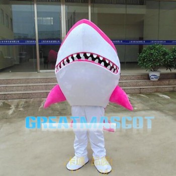 Pink Shark With Sharp Tooth Mascot Costume