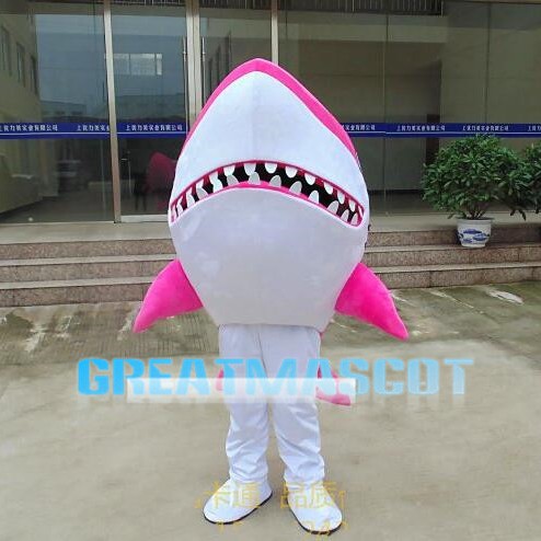 Pink Shark With Sharp Tooth Mascot Costume