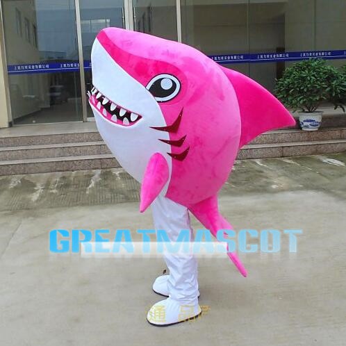Pink Shark With Sharp Tooth Mascot Costume
