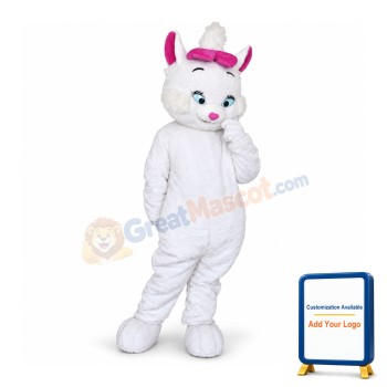 Beautiful White Cat With Bow Mascot Costume