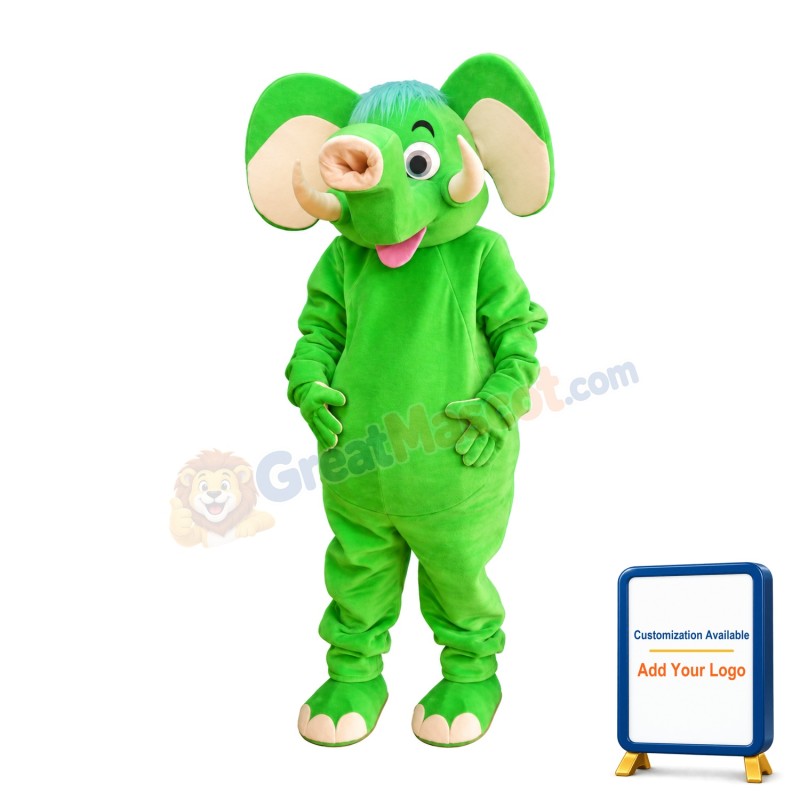 Cute Green Elephant Mascot Adult Costume