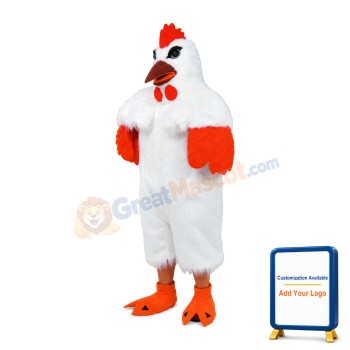 Classic White Rooster Long Wool Mascot Costume