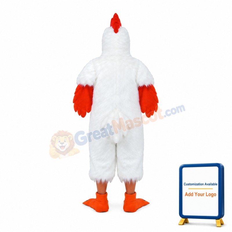 Classic White Rooster Long Wool Mascot Costume