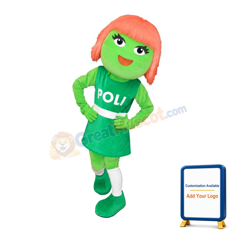 Green Girl With Orange Hair In A Green Dress Mascot Adult Costume