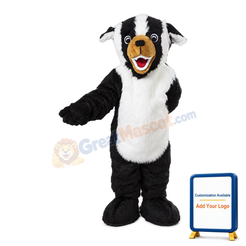 Howling Black & White Dog Long Wool Mascot Costume