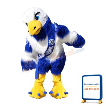 Long Fur Blue & White Eagle Mascot Adult Costume