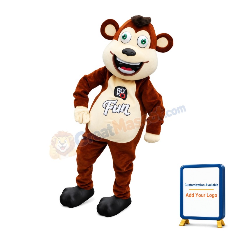 Smiling ROKO Fun Brown Monkey Mascot Adult Costume