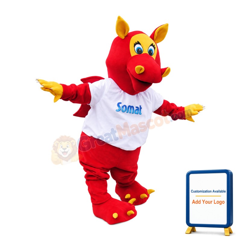 Cartoon Red Dragon Mascot Adult Costume