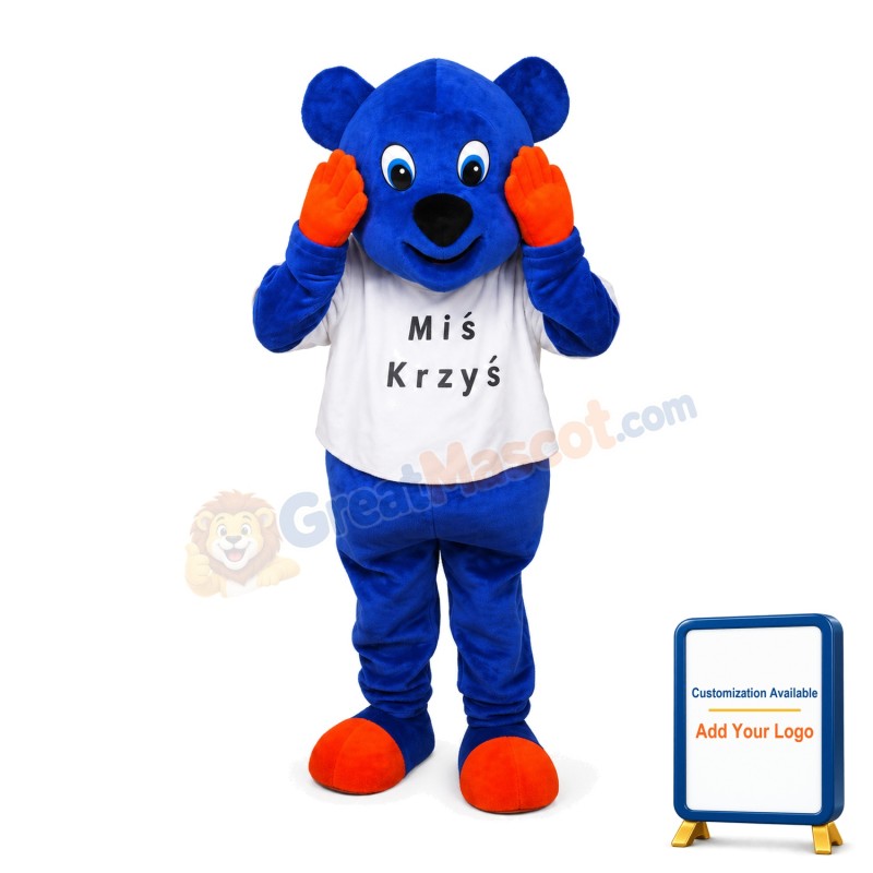 Cartoon Dark Blue Bear Mascot Adult Costume