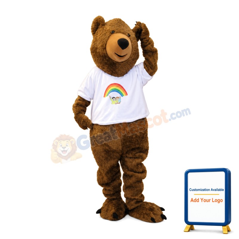 Brown Bear With Rainbow T-shirt Mascot Adult Costume