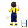 Young Man Mascot Costume Wearing Blue Overalls