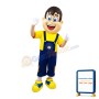 Young Man Mascot Costume Wearing Blue Overalls