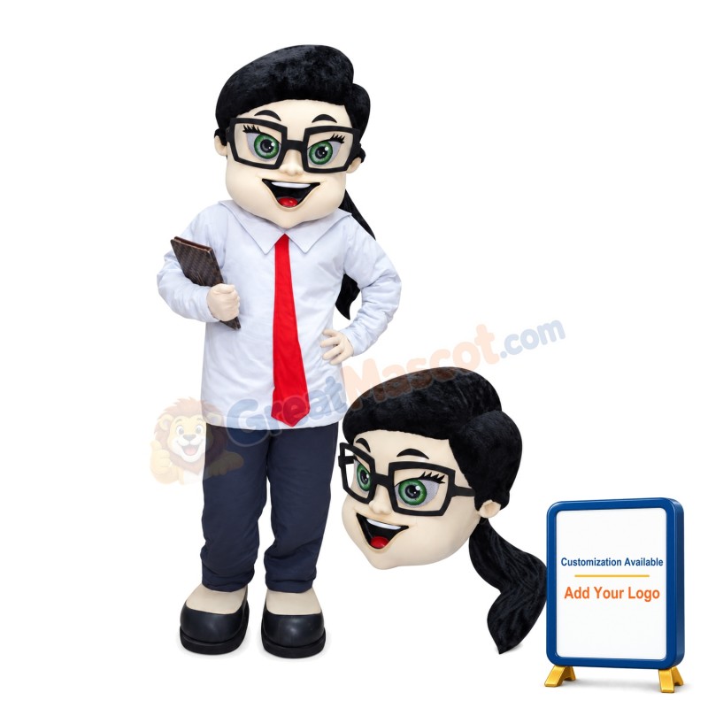 Woman Mascot Costume Wearing Business Suit And Tie