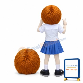 Smiling Girl Mascot Costume Wearing A Pleated Skirt