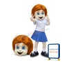 Smiling Girl Mascot Costume Wearing A Pleated Skirt