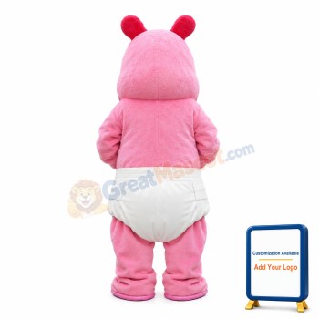 Cartoon Baby Pink Hippo Mascot Costume With Pacifier In Mouth