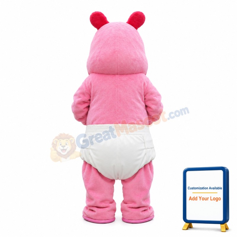 Cartoon Baby Pink Hippo Mascot Costume With Pacifier In Mouth