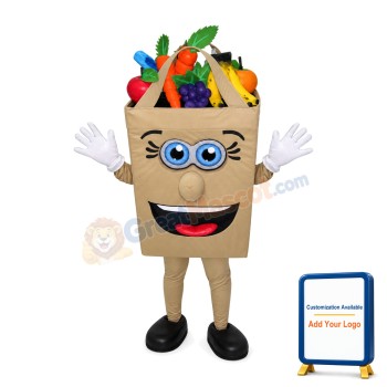 Cartoon Shopping Bag Full Of Fruits And Vegetables Mascot Costume