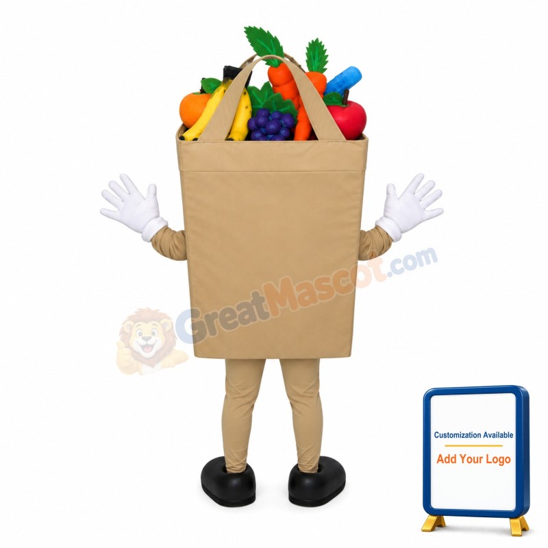 Cartoon Shopping Bag Full Of Fruits And Vegetables Mascot Costume