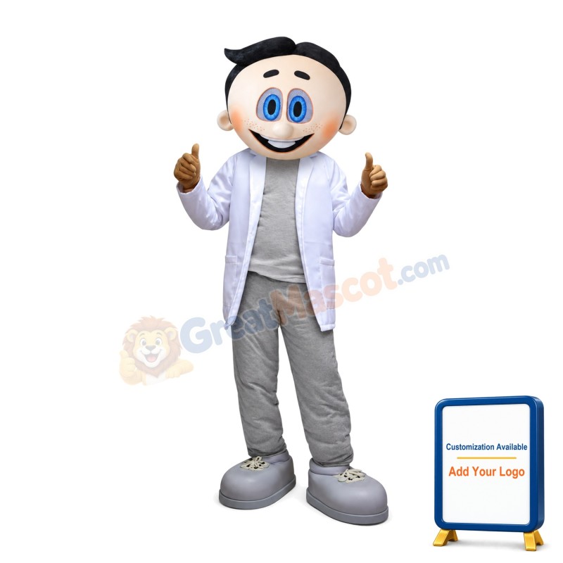 Friendly Young Man In White Suit Mascot Costume